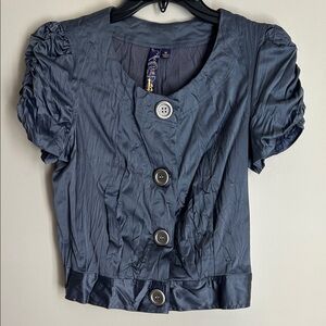 Satin-Look Gray Button Front Cropped Top/Jacket